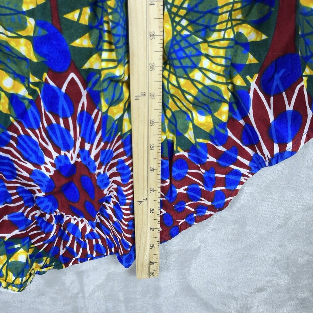 African Print High Low Skirt Ankara Botanical Smocked Waist Pockets Large - Picture 8 of 8
